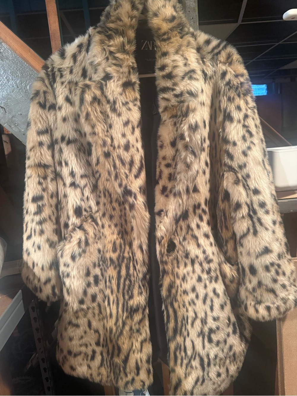 Zara Leopard-Print Faux Fur Coat in Tan and Black